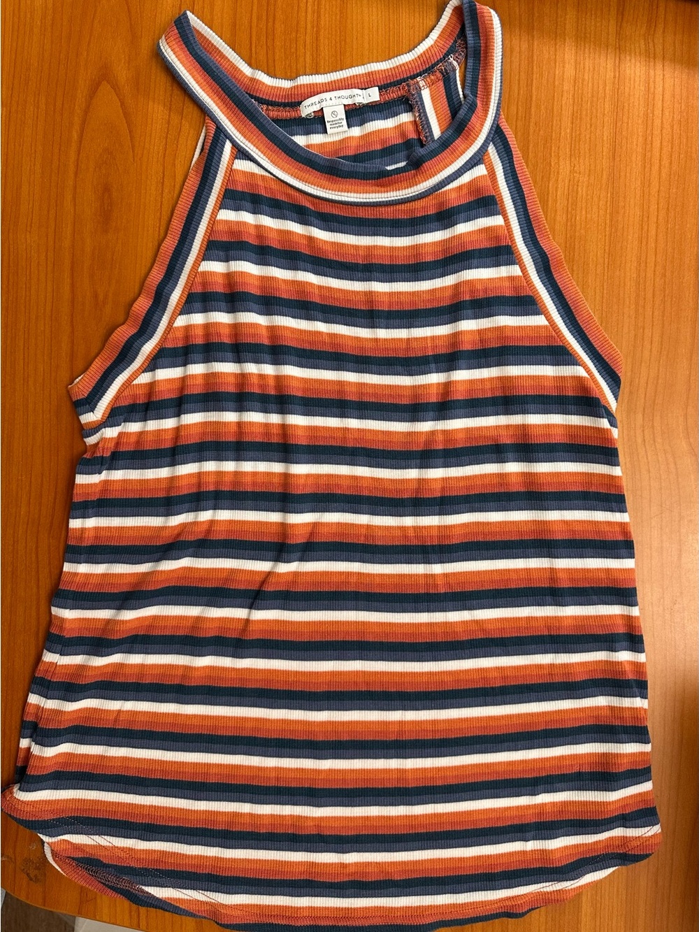 Threads 4 Thought tStriped Halter Tank in Navy, Rust & Cream